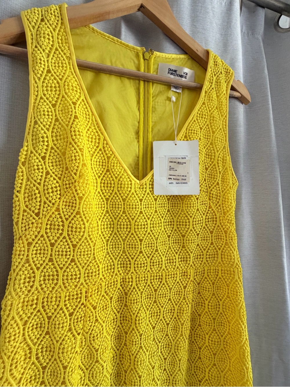 Diane Von Furstenberg Bright Yellow Lace V-Neck Midi Dress - Picture 5 of 16